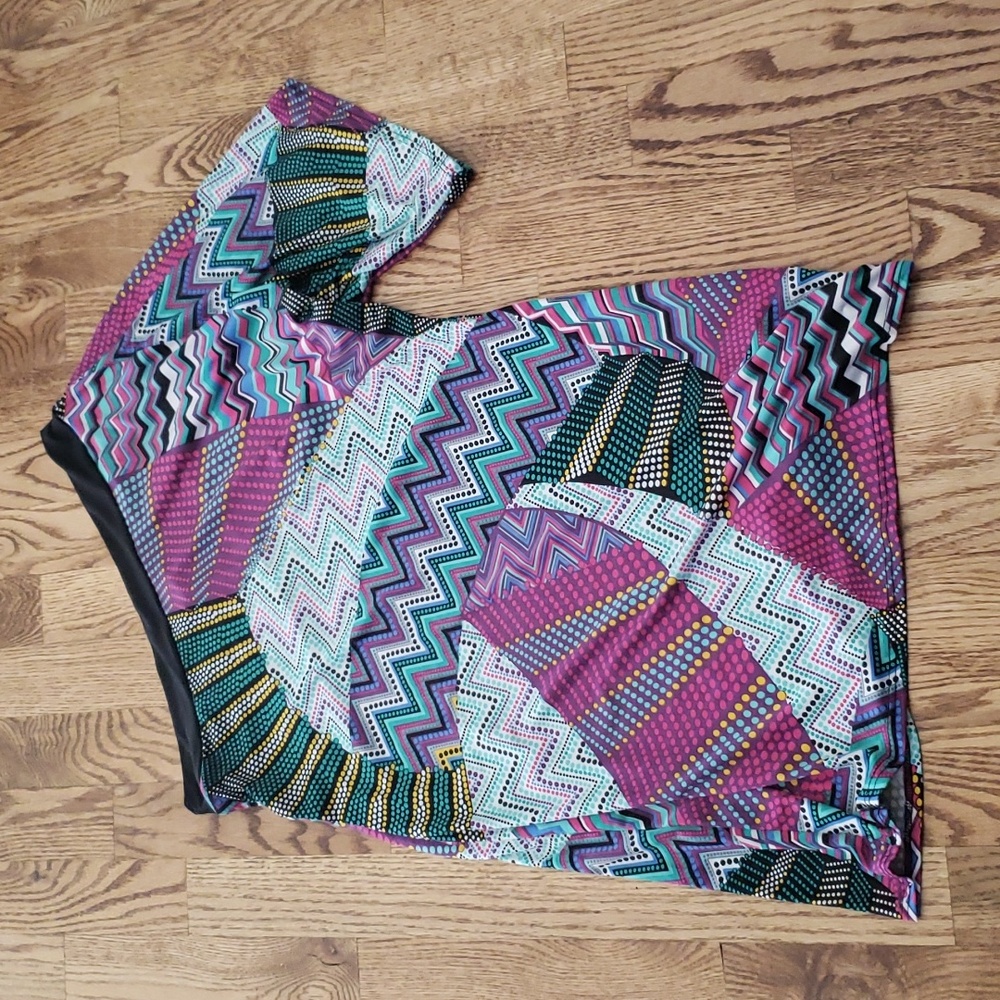 (S) 1•2•3 USA One Shoulder Colorful Abstract Top Patterned Art Deco Unique